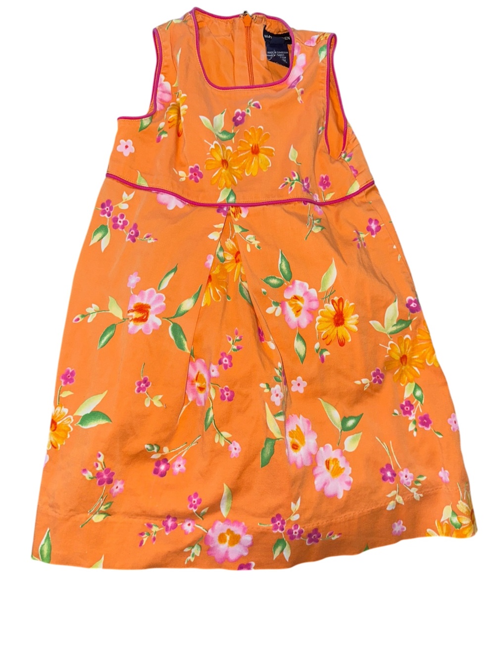 4T Vintage Ralph Lauren Girls' Orange Floral Sundress with Pink Trim